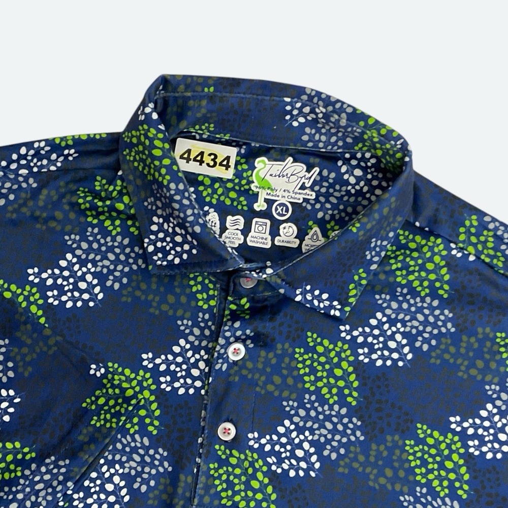 TailorByrd Performance Golf Shirt Polo Tropic Floral Pattern Men's XL Blue UPF30